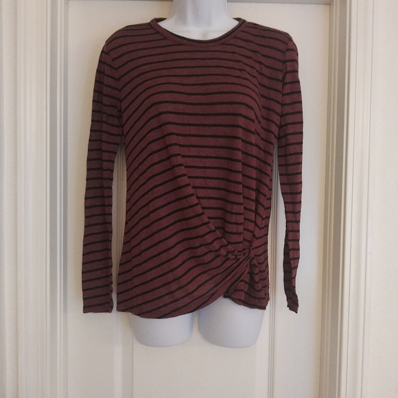 Stateside Striped Maroon/Black Front Knot Top - Picture 1 of 5